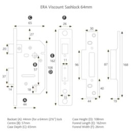 ERA  5 Lever Brass Mortice Sashlock 64mm Case - 44mm Backset