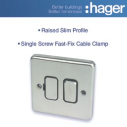 Hager Sollysta WRSSU83BSB 13A Switched Fused Spur  Brushed Steel with Black Inserts