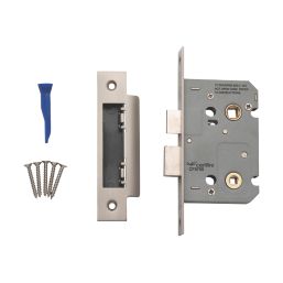 Smith & Locke Fire Rated  Satin Nickel Bathroom Lock 65mm Case - 44mm Backset