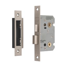 Smith & Locke Fire Rated  Satin Nickel Bathroom Lock 65mm Case - 44mm Backset