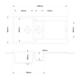 Carysil GD150-MB 1.5 Bowl Granite Composite Kitchen Sink Midnight Black Reversible 1000mm x 500mm