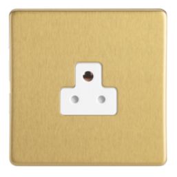 Contactum Lyric 2A 1-Gang Unswitched Round Pin Socket Brushed Brass with White Inserts