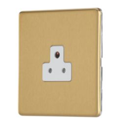 Contactum Lyric 2A 1-Gang Unswitched Round Pin Socket Brushed Brass with White Inserts