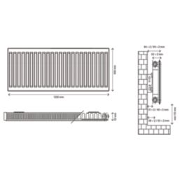 Flomasta 500mm x 1200mm 3327BTU White Type 11 Convector Radiator