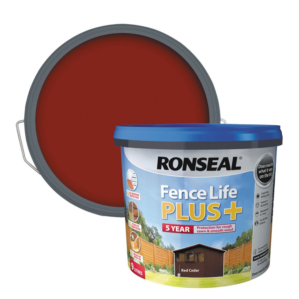 Ronseal Fence Life Plus 9Ltr Red Cedar Shed & Fence Paint Screwfix