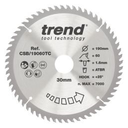 Trend CSB/19060TC Wood/Chipboard/MDF Circular Saw Blade 190mm x 30mm 60T