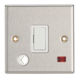 Contactum iConic 13A Unswitched Fused Spur & Flex Outlet with Neon Brushed Steel with White Inserts