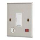 Contactum iConic 13A Unswitched Fused Spur & Flex Outlet with Neon Brushed Steel with White Inserts