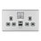 LAP  13A 2-Gang SP Switched Socket + 2.4A 12W 2-Outlet Type A & C USB Charger Brushed Steel with Grey Inserts