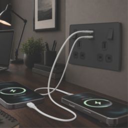 British General Evolve 13A 2-Gang SP Switched Socket + 3.25A 45W 2-Outlet Type C USB Charger Matt Black with Black Inserts