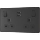 British General Evolve 13A 2-Gang SP Switched Socket + 3.25A 45W 2-Outlet Type C USB Charger Matt Black with Black Inserts