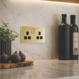 LAP  13A 2-Gang DP Switched Switched Sockets Satin Brass  with Black Inserts 5 Pack