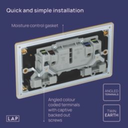 LAP  13A 2-Gang DP Switched Switched Sockets Satin Brass  with Black Inserts 5 Pack