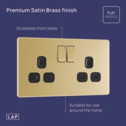LAP  13A 2-Gang DP Switched Switched Sockets Satin Brass  with Black Inserts 5 Pack