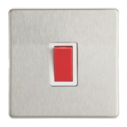 Contactum Lyric 32A 1-Gang DP Control Switch Brushed Steel  with White Inserts
