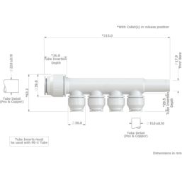 JG Speedfit PEM582215CWP Plastic Push-Fit Reducing 4 Port Plumbing Manifold 22mm x 15mm