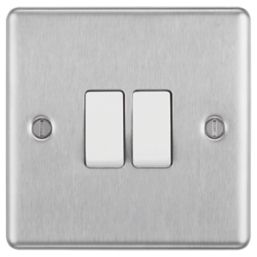 LAP  10AX 2-Gang 2-Way Light Switch  Brushed Stainless Steel with White Inserts