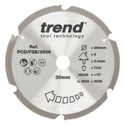 Trend PCD/FSB/2606 Multi-Material Saw Blade 260mm x 30mm 6T