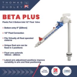 Thomas Dudley Ltd Plastic Part 3 Beta Plus Bottom-Inlet Float Valve 1/2"