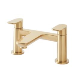Highlife Bathrooms Rona Brushed Brass 120mm Deck Mounted Lever 2 Tap Holes Bath Mixer Tap