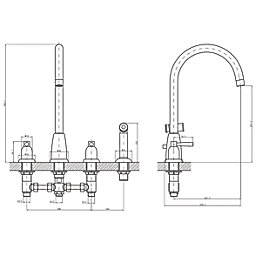 ETAL Cuthbert  Dual Lever 4-Hole Kitchen Tap with Rinse Polished Brass