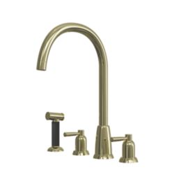 ETAL Cuthbert  Dual Lever 4-Hole Kitchen Tap with Rinse Polished Brass