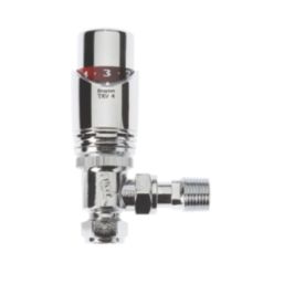 Drayton TRV4 15mm x 1/2" Chrome Angled & L/S Designer Thermostatic Radiator Valve & Lockshield