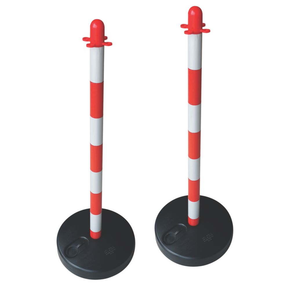 Essentials Barrier Chain Support Posts & Bases Red & White 300mm 2 Pack ...