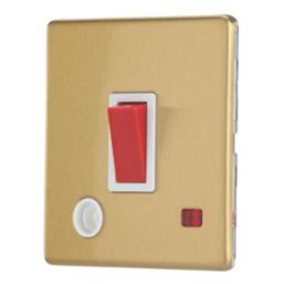 Contactum Lyric 32A 1-Gang DP Control Switch & Flex Outlet Brushed Brass with Neon with White Inserts