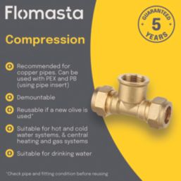 Flomasta  Brass Compression Adapting Tee 15mm x 15mm x 1/2"