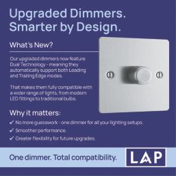 LAP  1-Gang 2-Way LED Dimmer Switch  Brushed Steel with Colour-Matched Inserts