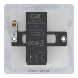 LAP  1-Gang 2-Way LED Dimmer Switch  Brushed Steel with Colour-Matched Inserts