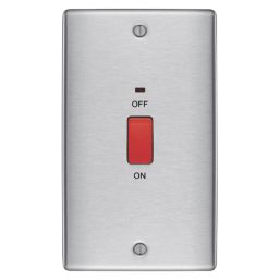 British General Nexus Metal 45A 1-Gang DP Cooker Switch Brushed Steel with LED