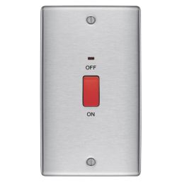British General Nexus Metal 45A 1-Gang DP Cooker Switch Brushed Steel with LED