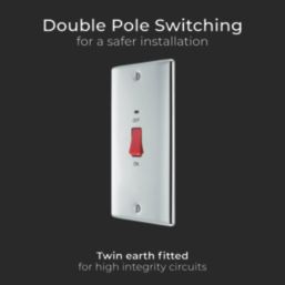 British General Nexus Metal 45A 1-Gang DP Cooker Switch Brushed Steel with LED