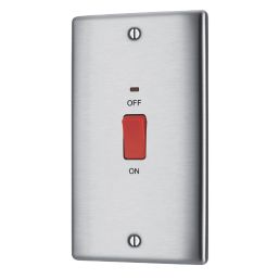 British General Nexus Metal 45A 1-Gang DP Cooker Switch Brushed Steel with LED