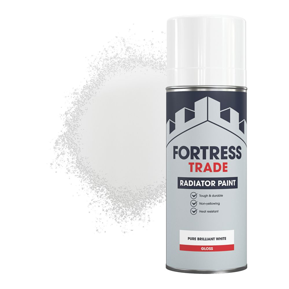 Fortress Trade 400ml White Gloss Heat Resistant Radiator Spray Paint Screwfix