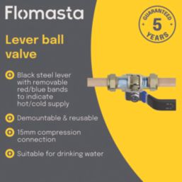 Flomasta  Compression Reduced Bore 22mm Lever Ball Valve with Black Handle