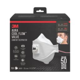 3M Aura Comfort Cool Flow Particulate 9332+ Disposable Valved Respirator P3 10 Pack