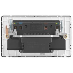 Arlec  13A 2-Gang SP Switched Socket + 4A 15W 2-Outlet Type A USB Charger Polished Chrome with White Inserts