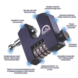 Squire  Weatherproof  Combination Block Padlock Blue 65mm