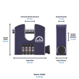 Squire  Weatherproof  Combination Block Padlock Blue 65mm