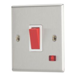 Contactum iConic 32A 1-Gang DP Control Switch Brushed Steel with Neon with White Inserts