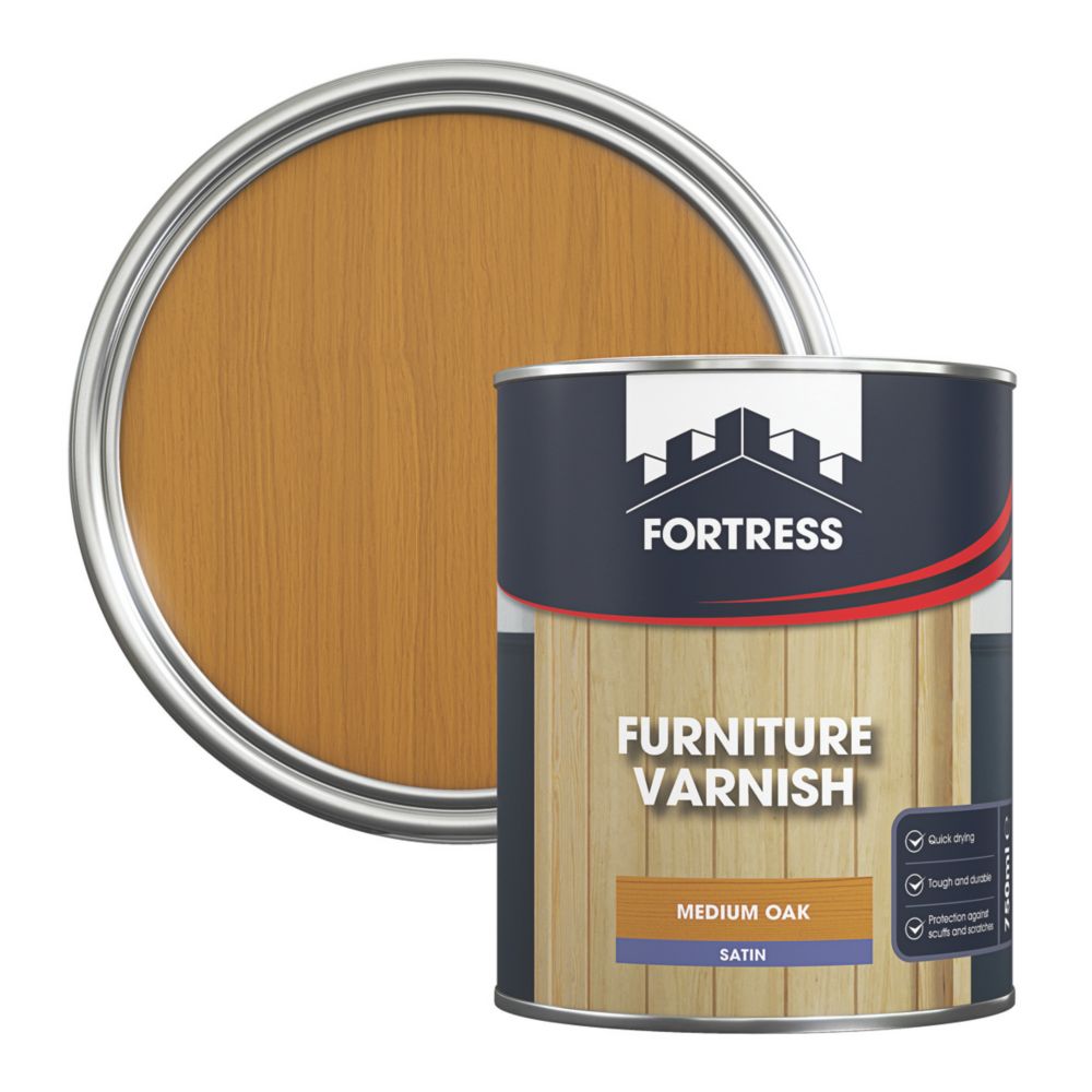 Fortress 750ml Mid Oak Satin WaterBased Interior Furniture Varnish
