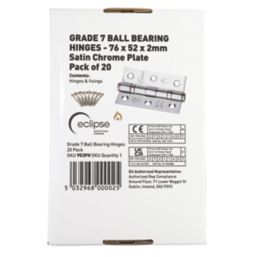 Eclipse Eclipse Satin Chrome Grade 7 Fire Rated Door Ball Bearing Hinges 76mm x 51mm 20 Pack