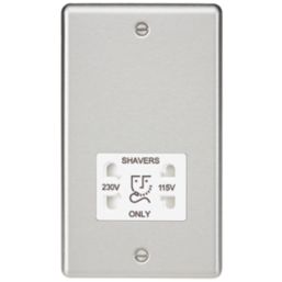 Knightsbridge  2-Gang Dual Voltage Shaver Socket 115 V / 230V Brushed Chrome with White Inserts