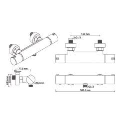 Swirl Rannell Exposed Dual Outlet Thermostatic Chrome Shower Mixer With Diverter