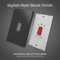 British General Evolve 45A 1-Gang 2-Pole Cooker Switch Matt Black with LED with Black Inserts