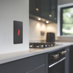 British General Evolve 45A 1-Gang 2-Pole Cooker Switch Matt Black with LED with Black Inserts