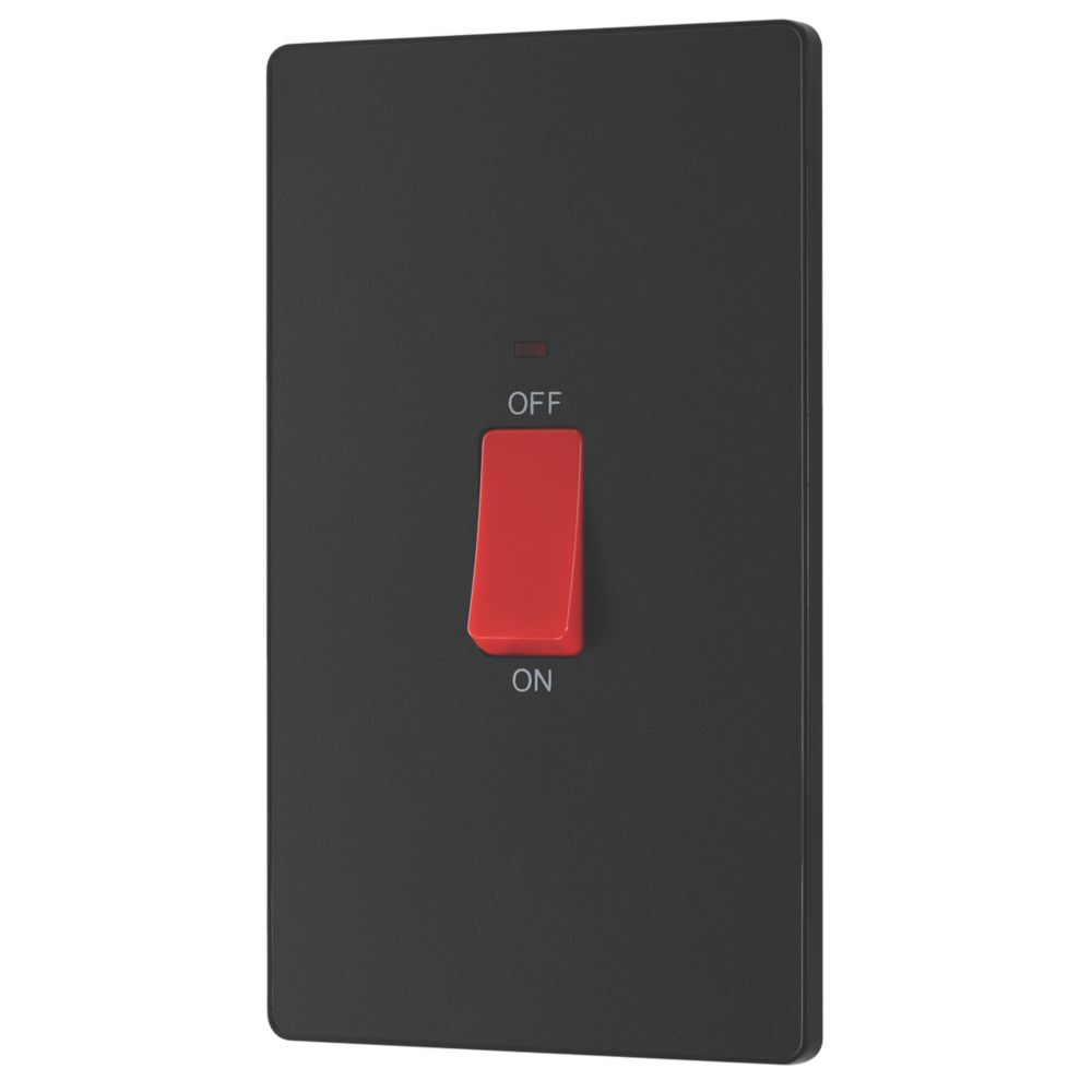 British General Evolve 45A 1-Gang 2-Pole Cooker Switch Matt Black with ...